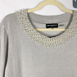 Karl Lagerfeld Women's Grey/Silver Pearl Collar Sweater size Large